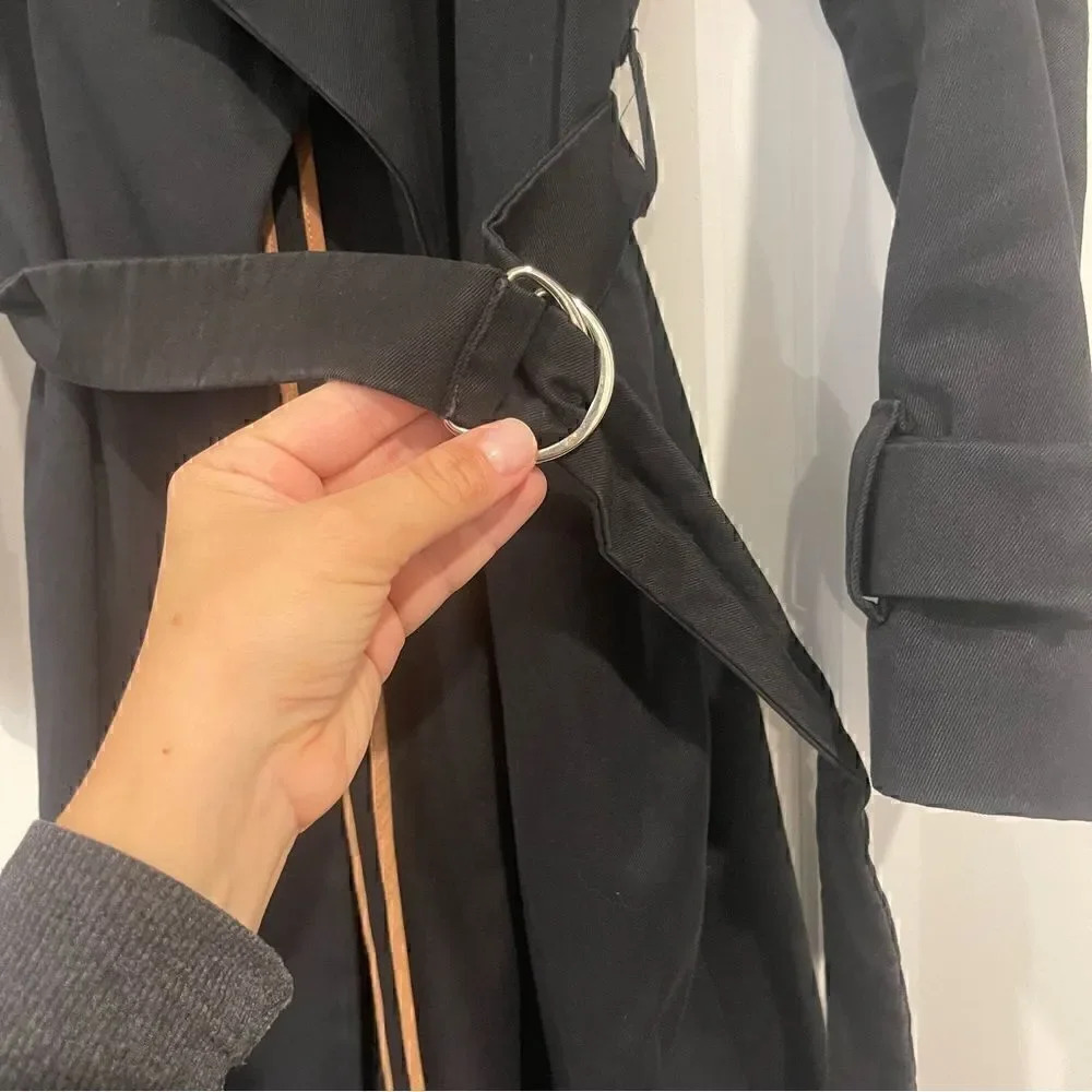 SANDRO Paris Malena Cotton Black Trench Coat - Picture 6 of 12